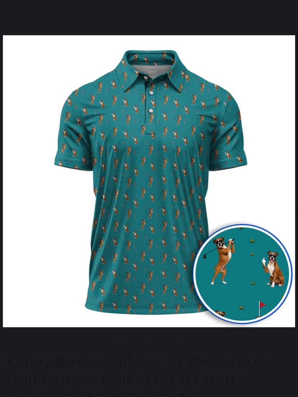 Birdie Polo Men's Teal Boxer Golf Shirt - Novelty Dog Print